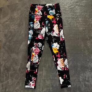 Zyia Active Black Multicolored Floral Mesh Hi-Rise 6/8 Athletic Leggings